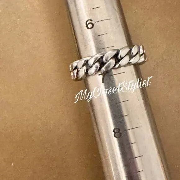 MARC JACOBS Braided Insignia Silver CONVERTIBLE Ring 7 NEW! Engraved Monogram - Picture 4 of 5